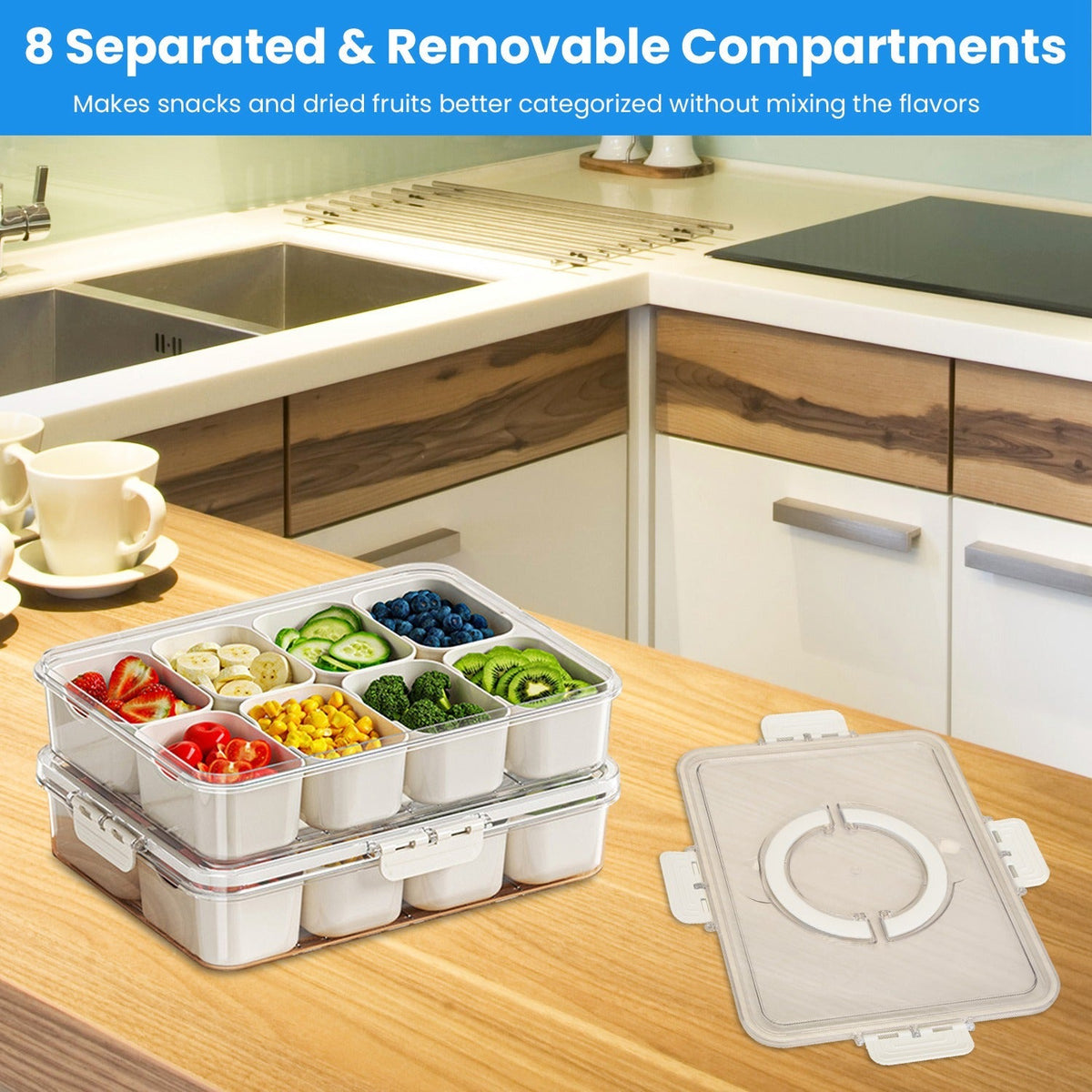Divided Snack Tray with Lid (2-Piece Set)