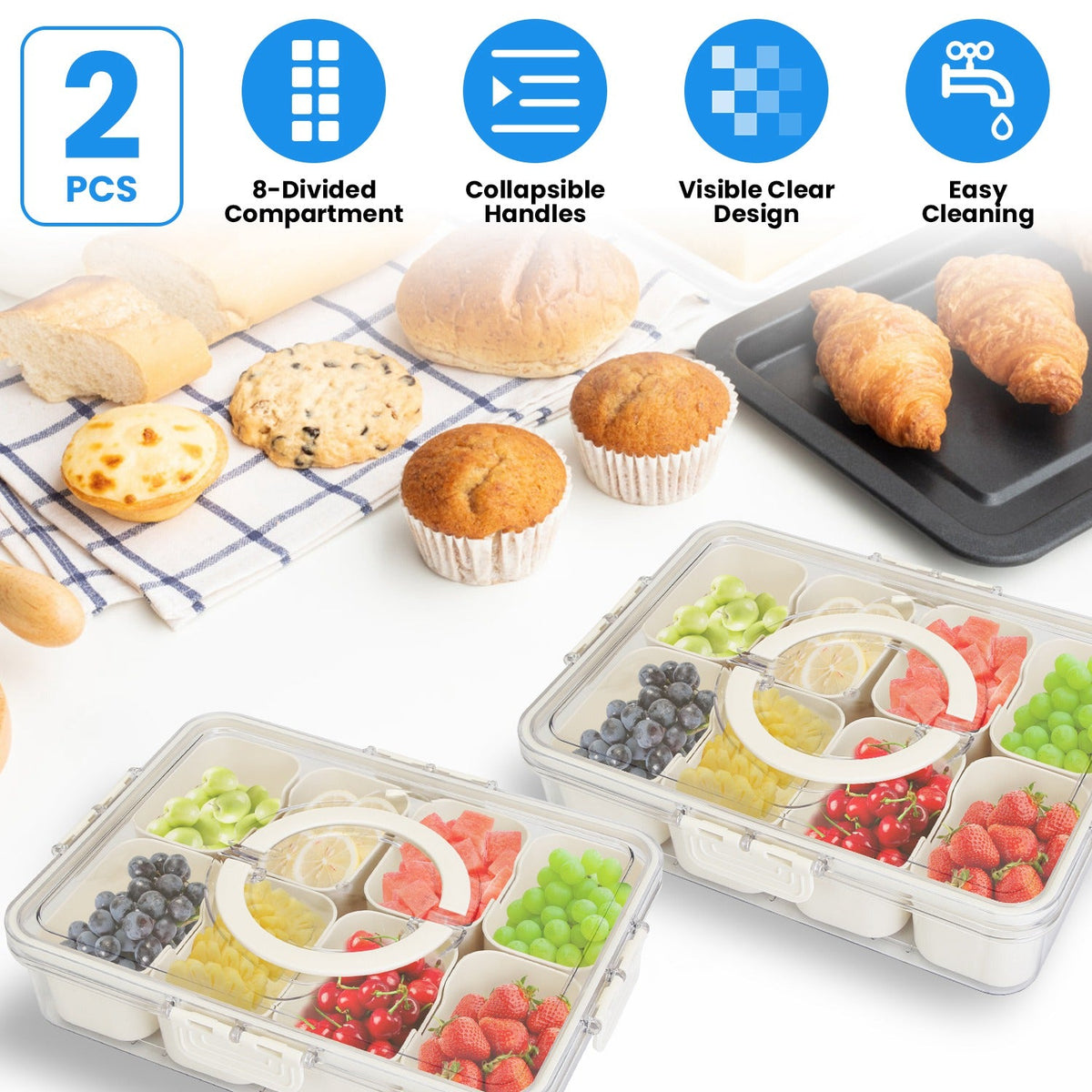 Divided Snack Tray with Lid (2-Piece Set)