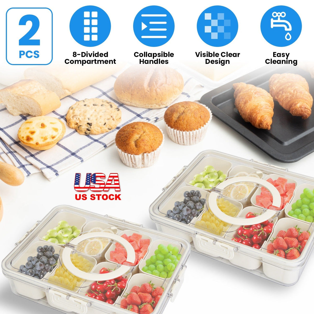 Divided Snack Tray with Lid (2-Piece Set)
